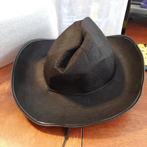 NEW ! Western Wide Brim Cowboy Faux Felt Black Hat